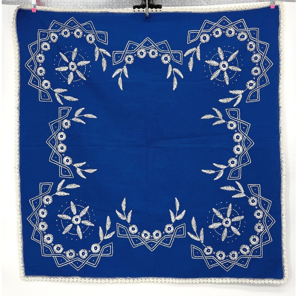 Boho Table Dresser Scarf Embroidered Floral Crochet Trim Square Cottage 29x30
